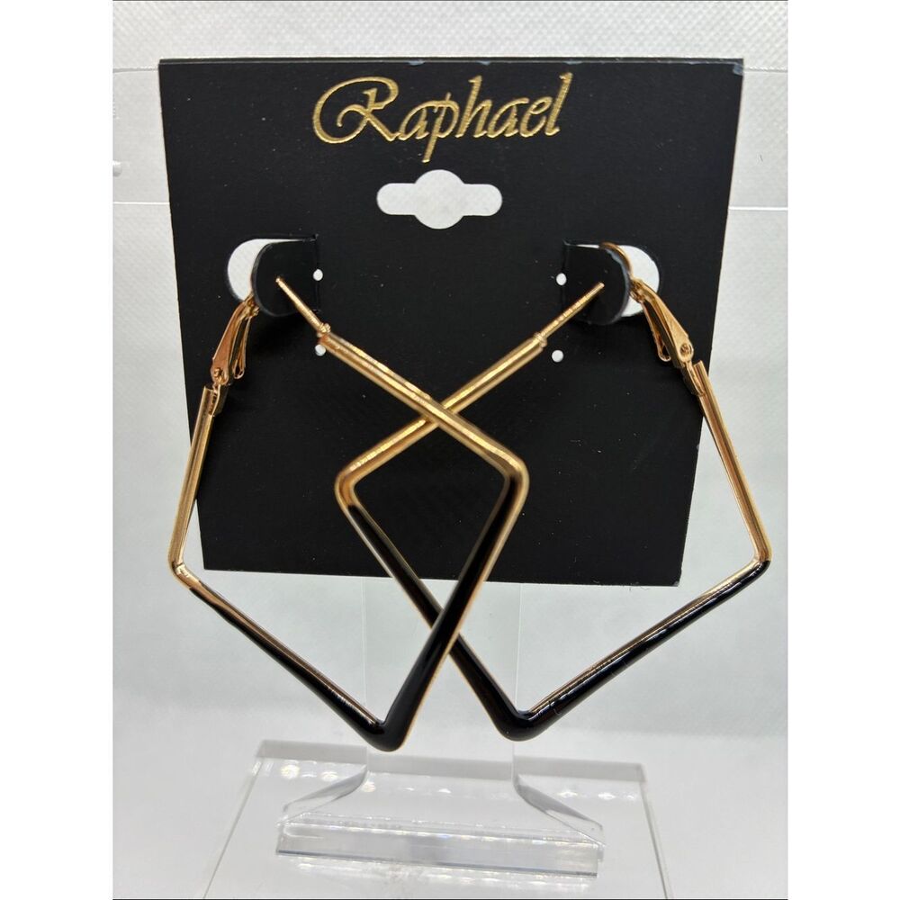 3For$20 Raphael Gold and Black Angular Hoop Earrings for Women